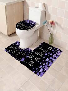 1pc/4pcs Purple Diamond Pattern Multifunctional Bathroom Set, Including Waterproof Shower Curtain With 12 Hooks, Anti-Slip Bath Mat, U-Shaped Floor Mat And Round Toilet Lid Cover, Suitable For All Bathroom Scenes Bathroom Accessories Back To School