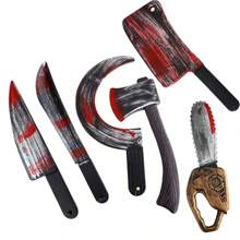 3pcs Halloween Plastic Weapon Simulation Axe Sickle Role-Playing Stage Performance Chainsaw Horror Prop Halloween Costume Prop (Random Style)(Some Minor Flaws, Don't Take Pictures If You Mind)