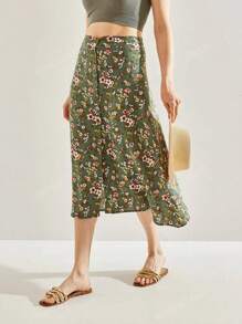 Gonna midi a-line casual con stampa floreale da donna