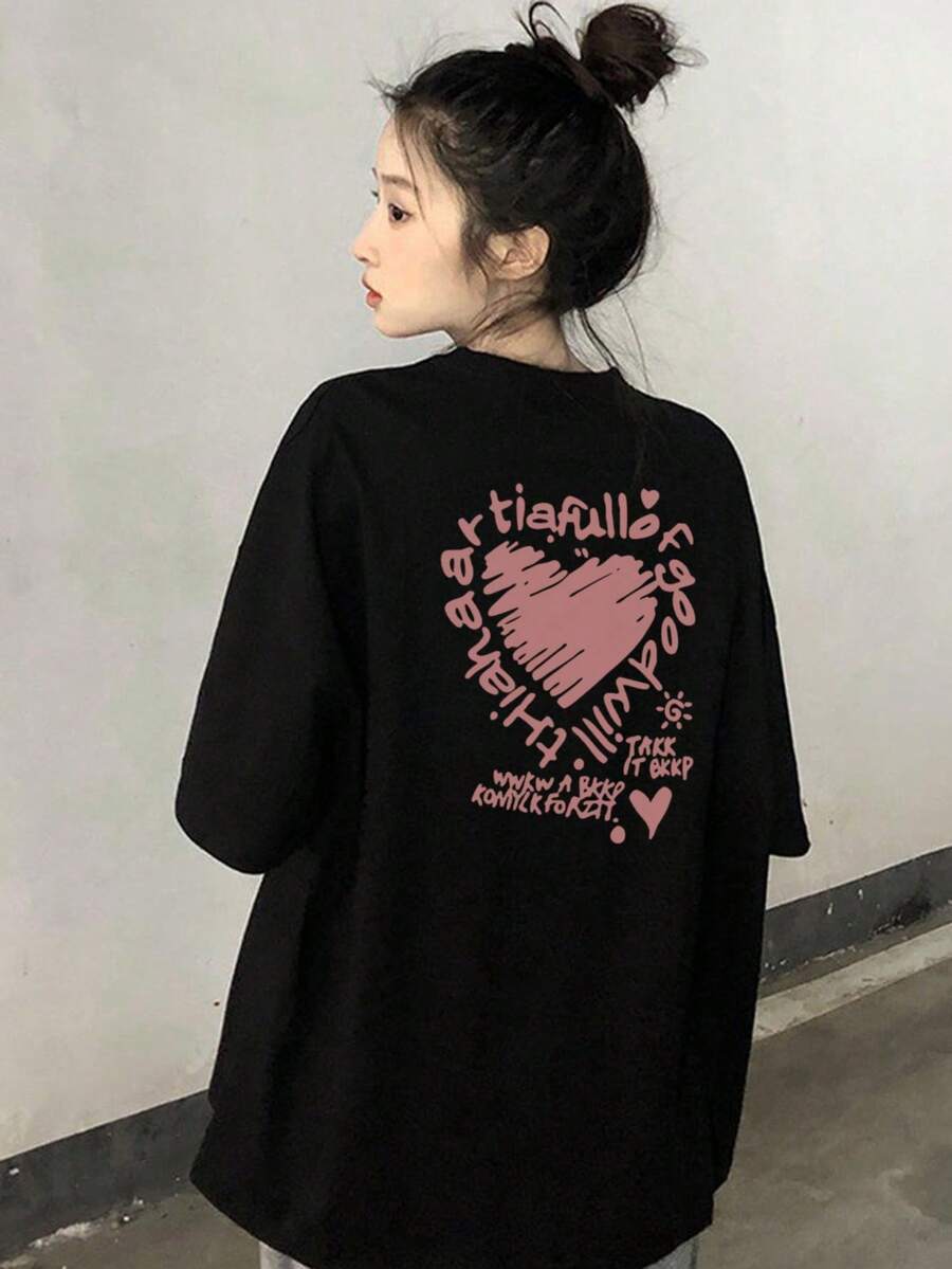 200g Pure Cotton T-Shirt 2025 Summer Ladies New Short Sleeve Pure Cotton Holiday Pattern Short Sleeve Round Neck Couple Wear Small Shirt Tops - 黑色 - 查看 1