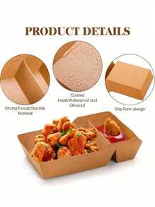 10/20pcs Disposable Kraft Paper Food Tray Boats With Dip Pocket, Rustic French Fries Box With Compartment Holder For Ketchup, Sauce, Perfect For Birthday Parties, Gatherings, Food Trucks, And Restaurants, Trays For Serving Food