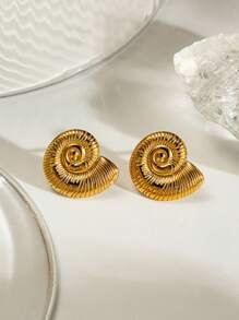 1 Pair Shell Shaped Earrings, Exaggerated Beach & Ocean Elements Series, Retro Classic Fashion Bohemian Resort Style Accessory