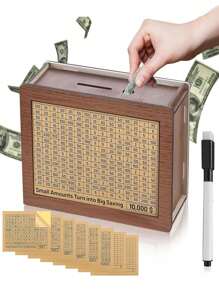 Salvadanaio in legno, Barattolo di risparmio in legno, Salvadanaio in legno con obiettivo di conteggio delle monete, Salvadanaio in legno adatto per ragazzi e ragazze, forniture scolastiche, Ritorno a scuola