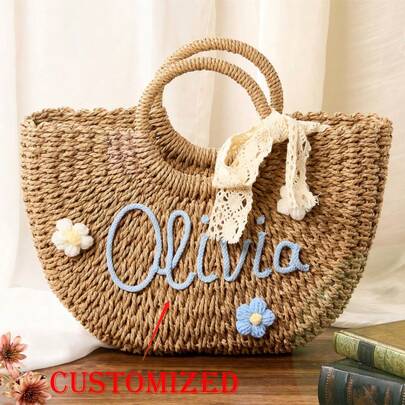 Personlig handväska i sugrör till brudtärna_strandväska till brudtärna_presentpåse till möhippa_anpassad handhållen presentkorg_presentkorg till brudtärna, allsidig, stor kapacitet, mångsidig, multifunktionell, färgglad, söt, bedårande, begränsad, rolig, kawaii, år 2000, minimalistisk, pendling, affärsmässig casual, grunder, anpassad, personlig, unik, anpassad, perfekta presenter till honom, perfekta presenter till henne, henne, familj, vänner, flickvän, för årsdagar, för födelsedagar, för semester, för utomhusbruk/utflykter/resor/vandring/stadion/sport/klättring, för affärer/pendling/arbete/kontor