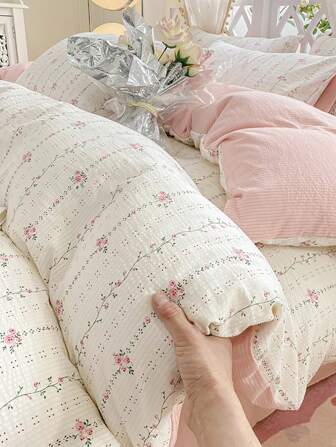 3 件套 100% 涤纶北欧格子羽绒被套套装，2 个枕套 + 1 个羽绒被套（无床单）