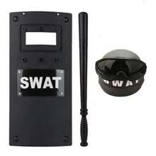 1 Conjunto De Fantasia De Policial, Acessórios De Plástico Para Baile De Máscaras, Escudo Antimotim Da Swat, Capacete Tático, Bastão, Luvas, Acessórios Para Festas, Acessórios Para Fotografia