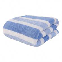 1条珊瑚绒加厚条纹浴巾，咖啡色，70*140厘米，高吸水性，适合家用、美容院、酒店、运动场所、家居用品、毛巾、护肤浴巾。