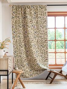 1 件复古花卉和鸟类提花窗帘，涤纶房间窗帘，客厅窗帘，厨房窗帘，杆袋窗帘，适用于厨房和各种房间 - 无配件，可机洗，秋季装饰，四季皆宜 - 彩色 - 查看 6