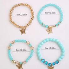 4pcs/Set Bohemian Style Stacked Bracelet Set With Colorful Butterfly Beaded Multi-Layer Bracelets - Màu xanh bạc hà - Xem 2