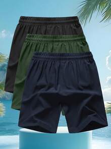 3 件套男士运动短裤跑步健身训练透气宽松百慕大短裤户外休闲沙滩裤