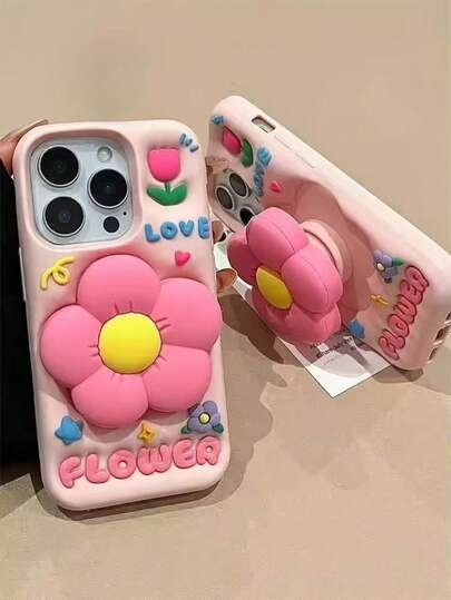 Funda de teléfono de flores amarillas y rosa claro con diseño de dibujos animados, compatible con iPhone 17 Pro Max, 16 Pro Max, 15 Pro Max. Funda protectora de silicona creativa y linda, a prueba de golpes, compatible con iPhone 14 Pro, 13 Pro, 12, 11