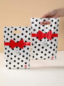 10/25/50 piezas Bolsas de regalo con lazo a lunares blanco y negro, diseño de historia de amor, bolsas de fiesta de cumpleaños, bolsas de favor de boda, bolsas de embalaje de dulces de regalo de cumpleaños, decoración de baby shower, decoración de cumpleaños, recuerdos de fiesta - corbata de moño - Ver 3