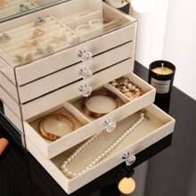 1 pieza, Caja de joyería de 3 compartimentos y 5 capas de terciopelo, caja de almacenamiento de joyas para collares, pendientes, anillos, regalo para mujeres y niñas, gran capacidad, portátil, caja de almacenamiento de baño, cajón de almacenamiento de escritorio, caja de almacenamiento apilable, caja de joyería de 3 capas de acrílico y franela