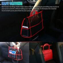 1pc Red & Black Universal Car Net Bag Holder, Seat Side Net Bag Storage Pouch, Car Seat Side Mesh Pocket Organizer Bag