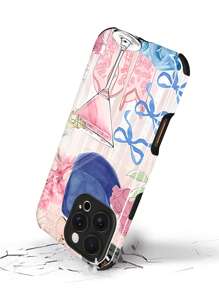 1 Stück weiches rosa Fruchtbogen Muster stoßfeste Anti-Rutsch TPU+PC 2 in 1 Handyhülle kompatibel mit Apple 11/12/13/14/15/16/16 Plus/16 Pro/16 Pro Max