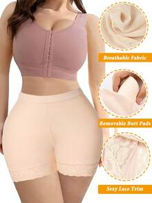 Women's Padded Butt Lifter Panties Tummy Control Shapewear Boyshorts Hip Pads Enhancer Shorts Lace Underwear Slimming Body Shaper Push Up Bottoms - 米色 - 查看 3