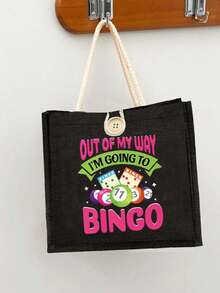 Billiards Lottery Theme Handbag Set, Bingo Ladies Handbag And Wallet Set, Includes Handbag And Coin Purse, Large Capacity Women's Bag, Fabric Material, Washable, Lined, Casual Shoulder Design, Printed With "I Want To Play Bingo" Slogan, Lottery Themed. - Multicolor - View 6
