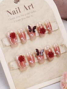 Bộ 30 móng tay giả hình bướm màu tím bóng dáng quan tài dài vừa phải + 1 gel thạch và 1 khối đệm móng tay để thiết kế nghệ thuật làm móng - Nhiều màu - Xem 2