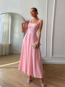 Damen Einfarbiges Zweischicht-Kleid für den Lässig-Büro-Look, elegant, sexy, für Cocktail-Partys, Urlaub, Frühling/Sommer - Pink - Übersicht 4