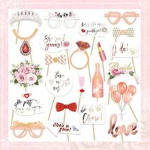 23PCS Set Of Bridal Wedding Photo Supplies, Wedding Photo Booth Props, Rose Gold Bachelor Party Decorations, Suitable For Brides To Be, Parties, Gift Accessories, Wedding Gift Supplies, Wedding Decorations, Festivals