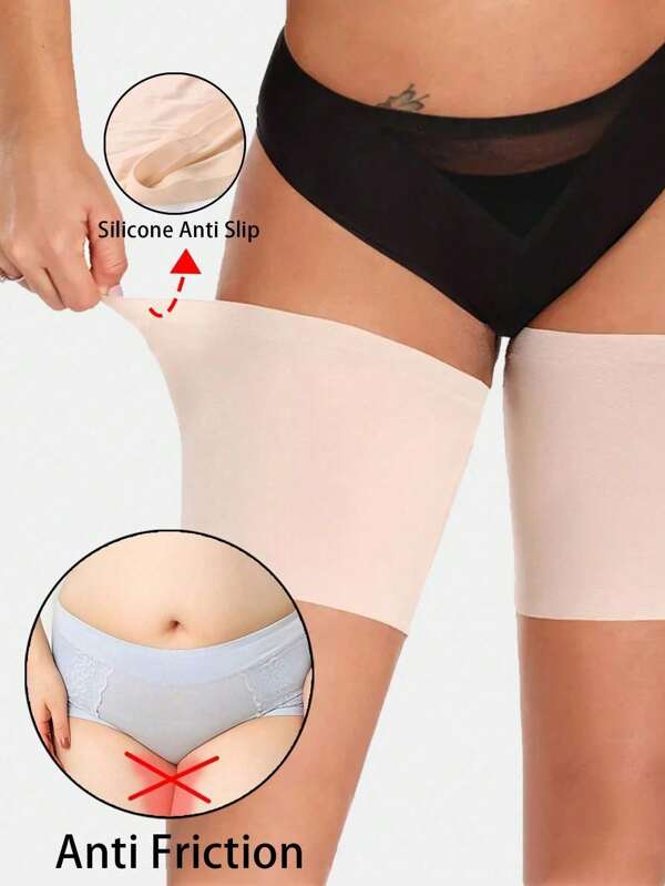 2 piezas de bandas anti-rozaduras para muslos de mujer con alta elasticidad, gel de sílice y protección contra la fricción, calentadores de piernas anti ganchos (color aleatorio)