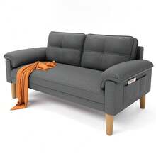 Asofer 2-Seater Couch, Small 2-Seater Sofa With Armrest And Side Pocket, Modern Fabric Couch For Living Room, Apartment, Office, Easy Assembly, 144 X 77 X 77 Cm - 深灰色 - 查看 2