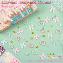 10000pcs Nail Charms And Gems: Pink Cute Bow Heart 3D Flower Charms For Junk Cases Kit; Gold Chunky Butterfly Charms For Nails Design, Small Diamond Rhinestones For Nails; Beads Pearls For Nails Art - 15 Grids-a - View 4