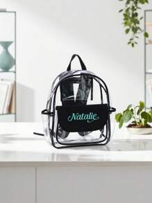 1pc Customizable Embroidered Name Transparent Backpack, Transparent Sports Outdoor Fitness Backpack, Casual Travel Visible Storage Bag, Large Capacity Waterproof Backpack, Summer Beach Holiday Travel Bag, Customized Student Name Transparent School Bag, Suitable For Daily Use, Can Be Given As A Gift To Family, Friends, Christmas, Easter, Spring Festival, Mother's Day, Father's Day, Women's Day, Valentine's Day, Teachers' Day, Nurses' Day, Birthday Gift