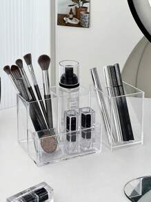 1 pieza Soporte transparente para brochas de maquillaje, organizador de tocador transparente de escritorio para lápices de cejas, productos para el cuidado de la piel, almacenamiento compacto de cosméticos para el baño y el dormitorio