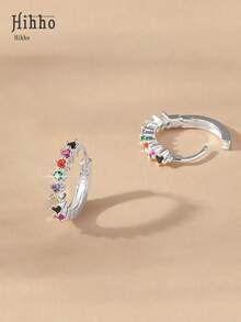 Hihho 1 Cặp bông tai tròn khảm đá Zirconia nhiều màu thời trang tối giản, phụ kiện trang sức cá nhân hóa làm quà tặng cho các cô gái, tiệc ngày lễ tình nhân - Bạc - Xem 7