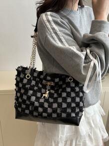 Denim Tote Bag For Women, 2020-2025 New Fashion Large Capacity One Shoulder Bag, Casual Commuter Bag With Frayed Edges