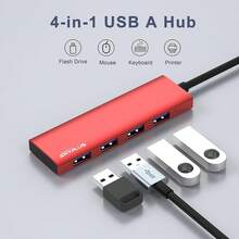 USB 3.0 Hub, 4 Port USB Hub Splitter,Portable USB Adapter Mini Multiport Expander For Desktop, Laptop, , Flash Drive, HDD, Console, Printer, PC, Keyboards, HP, - Hợp kim nhôm đỏ - Xem 4
