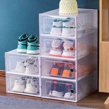 12 hộp đựng giày trong suốt dày có nắp, giá để giày có thể gấp lại và xếp chồng lên nhau, kết hợp miễn phí, hộp đựng giày thể thao bằng nhựa, lưu trữ tiết kiệm không gian cho lối vào, phòng ngủ, nhà riêng, ký túc xá, v.v. - trắng - Xem 5