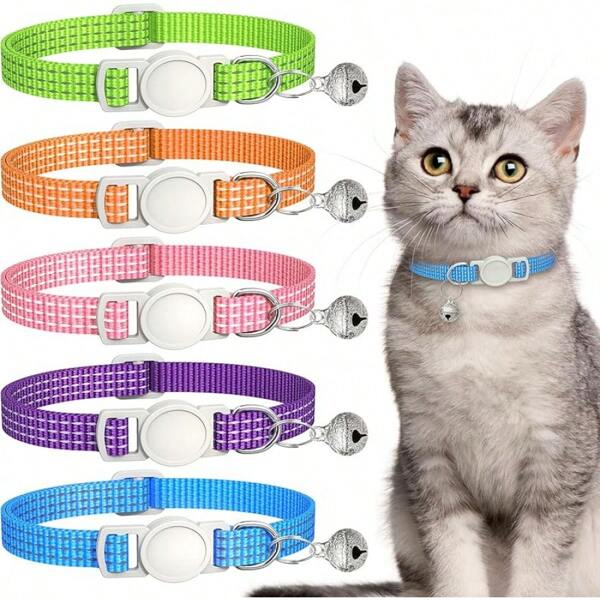 5 Pack Reflective-Breakaway Collars With Bells,Adjustable Small Collar,Girl Cats Male Cats Kittens Puppies,Pet Supplies Stuff Accessories.9 - 13 (5 Bright Colors)