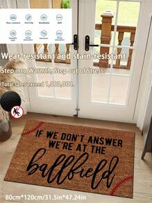 1pc Baseball-Themed Welcome Mat – "If We Don't Answer We're At The Ballfield" Design, Soft Non-Woven Fabric With Anti-Slip Rubber Base, Absorbent & Quick-Drying, Perfect For Home Decor, Indoor/Outdoor Use, Made In USA, Casual Entryway | Durable Entry Mat