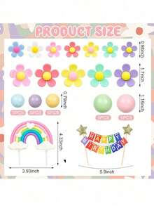 39 件粉彩球蛋糕装饰雏菊花球蛋糕装饰波西米亚风彩虹蛋糕装饰 70 年代时尚嬉皮雏菊蛋糕装饰带生日快乐横幅，适用于派对用品、圣诞节