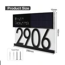 1pc Personalized Solar Powered Modern House Number Plaque, LED Lighted Address Sign, Customized Outdoor 3D Solar Panel Illuminated House Number Plate, Yard Lighting Home Decor - Black - View 2