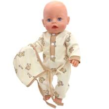 Combinaison avec capuche de 43 cm pour poupée, imprimé animal mignon, convient aux poupées nouveau-nées de 17 à 18 pouces. Vêtements et accessoires pour poupées, poupée non incluse