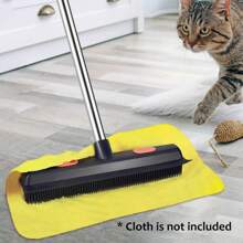 Rubber Broom Carpet Rake For Pet Hair, Fur Remover Broom With Squeegee, Portable Detailing Lint Remover Brush (Stainless 4 Steel Handle)