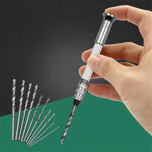 11pcs Hand Drill Set With Keyless Chuck - Alloy Manual Twist Drills For DIY, Jewelry & Carpentry - Includes Reaming Tools