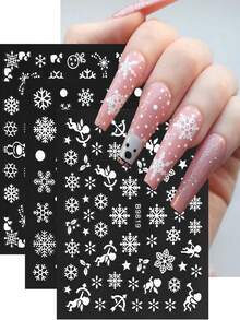 30 张雪花美甲贴纸 - 30 件 3D 圣诞美甲贴花白色雪花 ^雪人麋鹿雪设计美甲冬季圣诞新年 DIY 美甲装饰用品 - 白色 - 查看 2