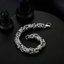 1pc Men's Stainless Steel Handmade Interlocking Dragon Bone Chain Bracelet, Fashionable Versatile Punk Style - Silver - View 4
