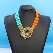 1pc Boho Beach Vacation Decorative Necklace, Multilayer Handwoven Mini Beaded Necklace - Knot Necklace - View 9