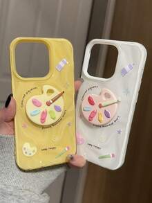 Cute Creative 3D Concave Convex Colorful Palette Phone Case Compatible With IPhone 15 16 Pro Max 14 Pro 13 Graffiti Wrinkle Pattern Back Cover - White - View 3