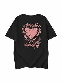 200g Pure Cotton T-Shirt 2025 Summer Ladies New Short Sleeve Pure Cotton Holiday Pattern Short Sleeve Round Neck Couple Wear Small Shirt Tops - 黑色 - 查看 2