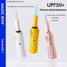 72-Bone Ultra-Strong Windproof Rainproof Automatic Umbrella, Large UV Protection Folding Umbrella, Unisex Umbrella (Strap Color Random)