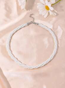 1pc French Elegant 3-Layer Twisted Simulated Pearl Necklace, Suitable For Women Everyday, Commute, Wedding, Party, A Great Jewelry Gift For Girlfriend, Family, Wife On Birthday, Christmas, Valentine's Day