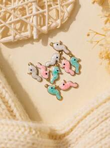 5pcs/Pack 304 Stainless Steel Green, Pink, White Plated Seahorse Pendant Accessories For Necklace, Bracelet, Jewelry