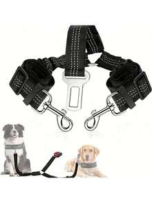 双狗牵引绳可调节车辆拉带弹性保护防震宠物车拉带。 - 彩色 - 查看 2