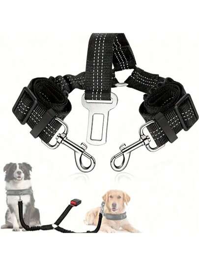 Correa doble ajustable para perros, correa de tracción para vehículo con protección elástica y a prueba de choques.
